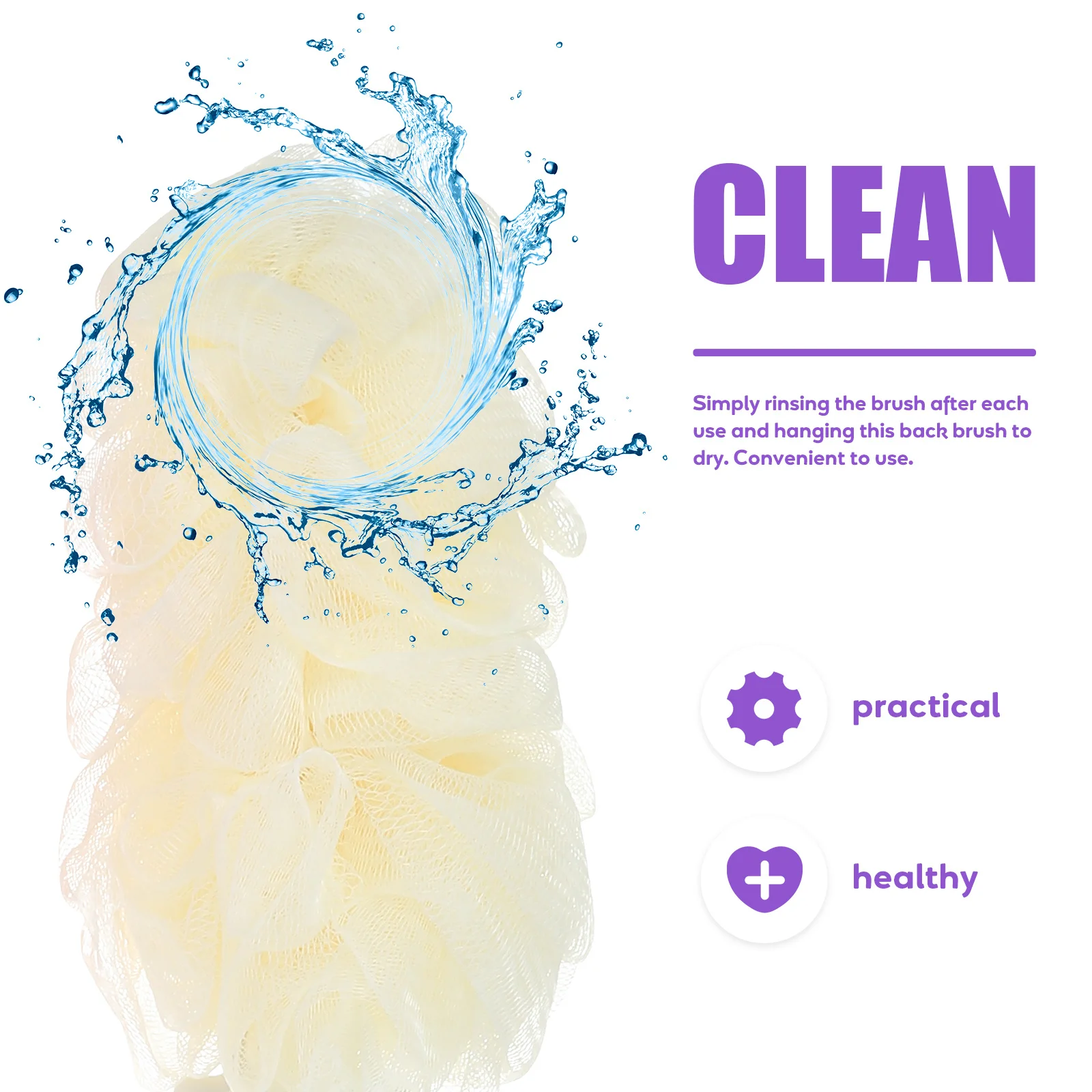 

2Pcs Shower Brush Long Handle Bath Ball Body Exfoliating Tool Back Cleaner Soft Bristles Smooth Skin Convenient Hanging Hole