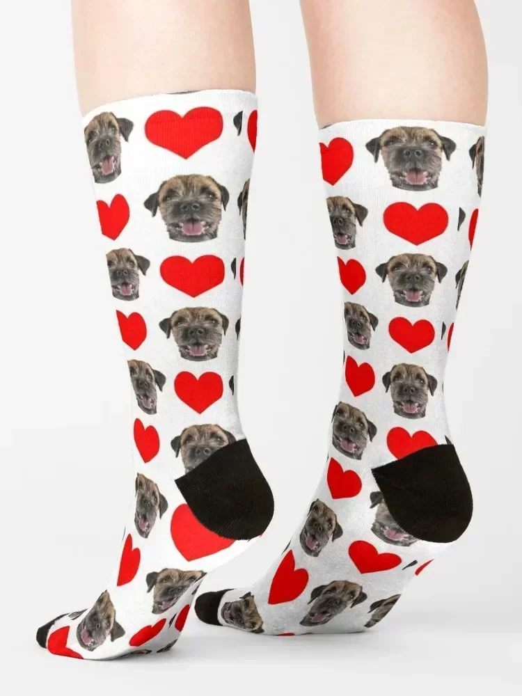 cute border terrier dog face heart pattern funny border terrier valentines day gift Socks gift warm winter Man Socks Women's