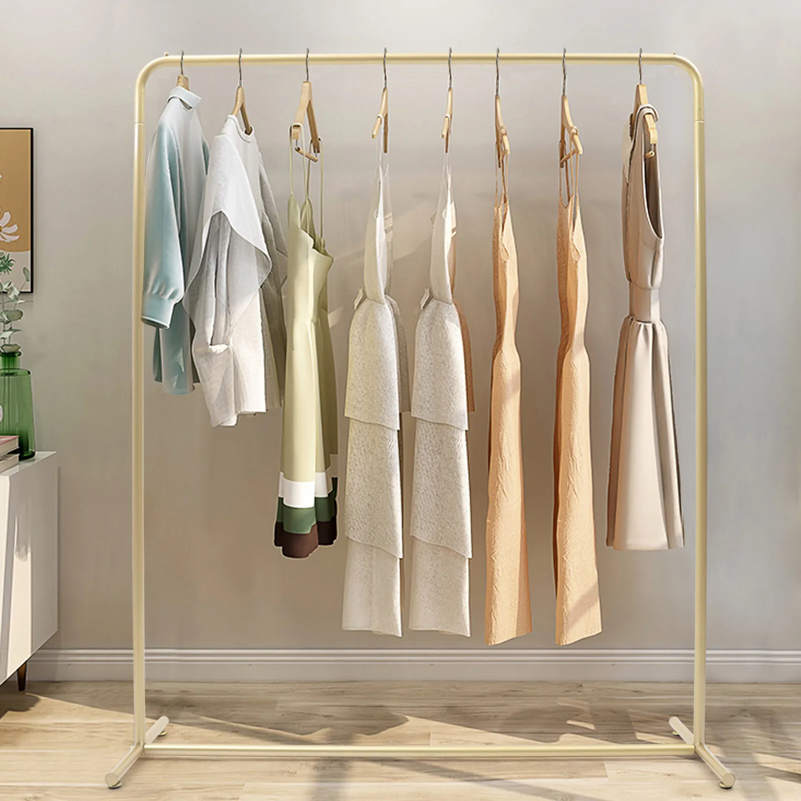

Gold Steel Commercial Clothes Rack Floor Standing Storage Clothing Shelving Stand 47.2*15.7*59 Inch