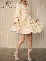 SEQINYY Casual Mini Dress Summer Spring New Fashion Design Women Runway High Street Vintage Flower Print A-Line Holiday