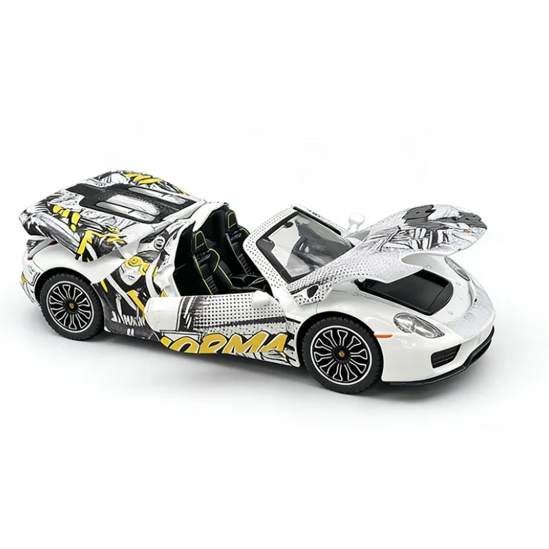 1:24 Porsche 918 Spyder Supercar Modello di auto in lega Suono e luce Tirare indietro Giocattolo per bambini da collezione Regalo di compleanno