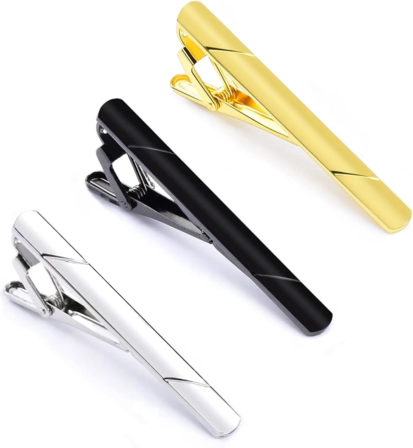 

3Pcs Classic Tie Bar Set in Black, Silver, Gold - Perfect for Wedding, Business, and Father's Day Gifts