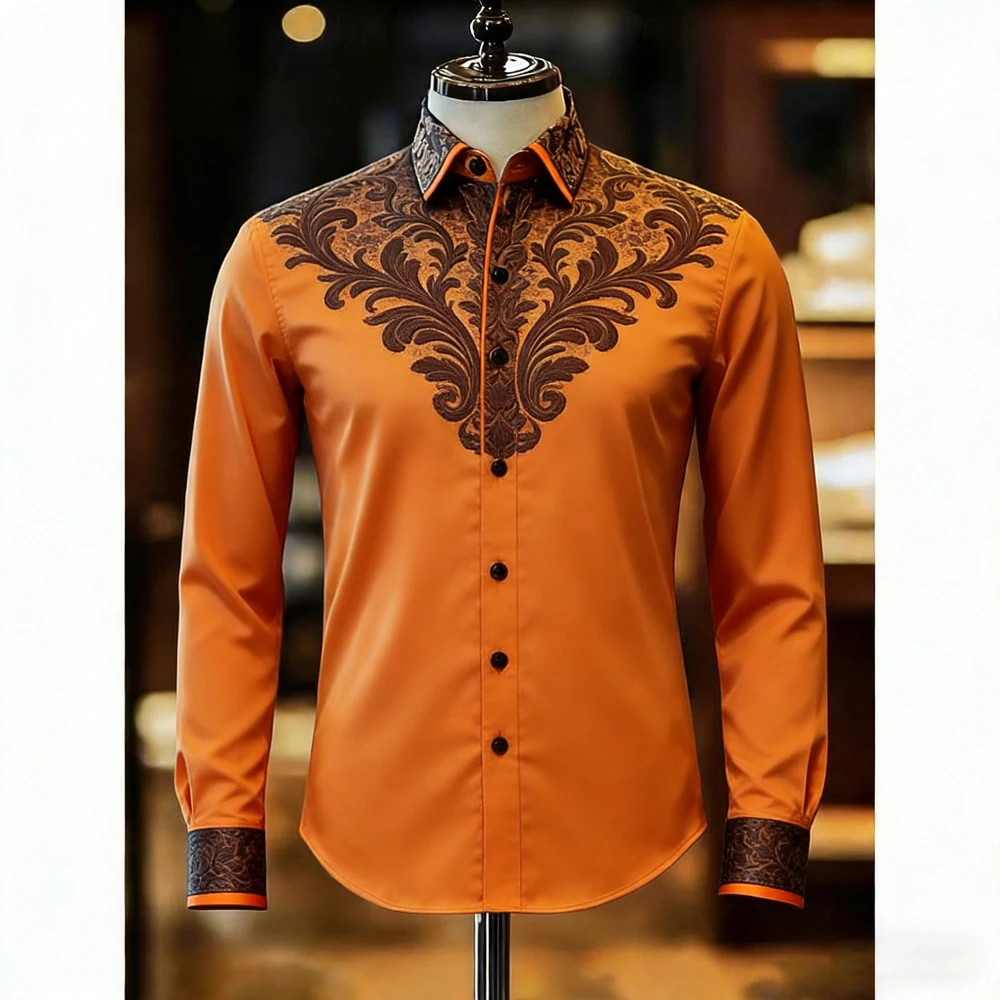 Men's Summer New Arrival Soft Long Sleeve Shirt Baroque Plant Printed Shirt Hawaiian Casual Resort Men's Clothing Fast Shipping