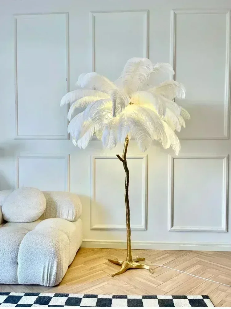 Modern Ostrich Feather Floor Lamp Luxury LED Nordic Standing Light for Living Room Bedroom Corner Decor Home Decor Table Light