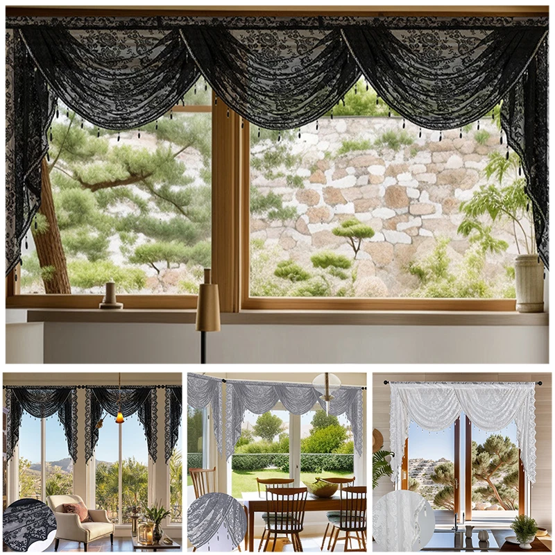 

European Style Tassel Lace Window Valance Short Curtain Head Living Room Bedroom Dining Valance Pelmet Windows Swag Curtain