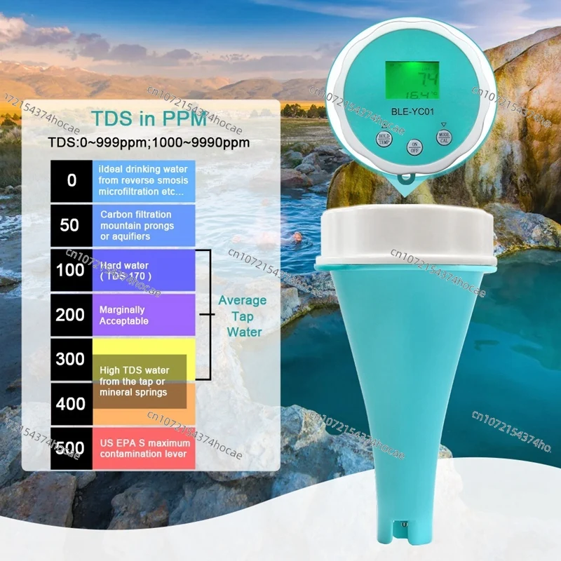 6 In 1 Water Quality  PH EC TDS ORP Temperature Chlorine APP Display Swimming Pool Bluetooth Water Quality Teste
