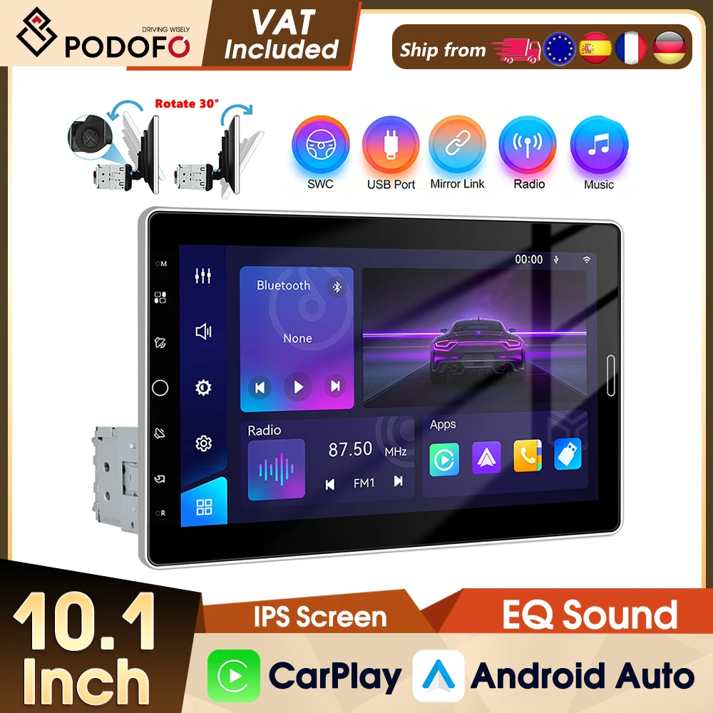 Podofo 1DIN CarPlay Autoradio Android Auto Mirror Link Universelles Auto-MP5-Player FM/AM/RDS Radio Bluetooth USB DVR AUX-IN