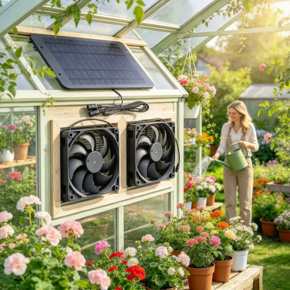 Solar Double Exhaust Vent Fan Kit Waterproof 15W Solar Panel Cooling Fan for Dog Kennel Chicken Coop Greenhouse RV Camper Pet