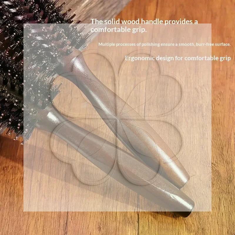 Wooden Handle Boar Bristle Round Brush Detangling Heat Resistant Professional Styling Tool for Barber Salon Hairdressing