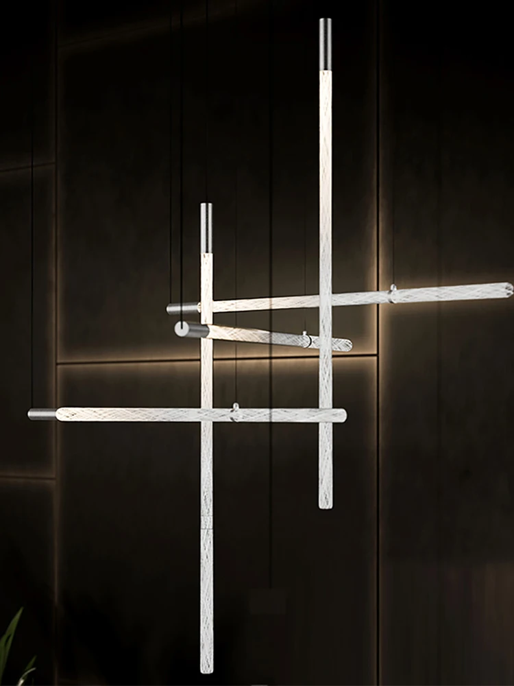 

Minimalist Glass Strip Living Room Lights Hanging Lamp Italian Designer Ceiling Led Long Bar Lighting Decor Art Chandeliers