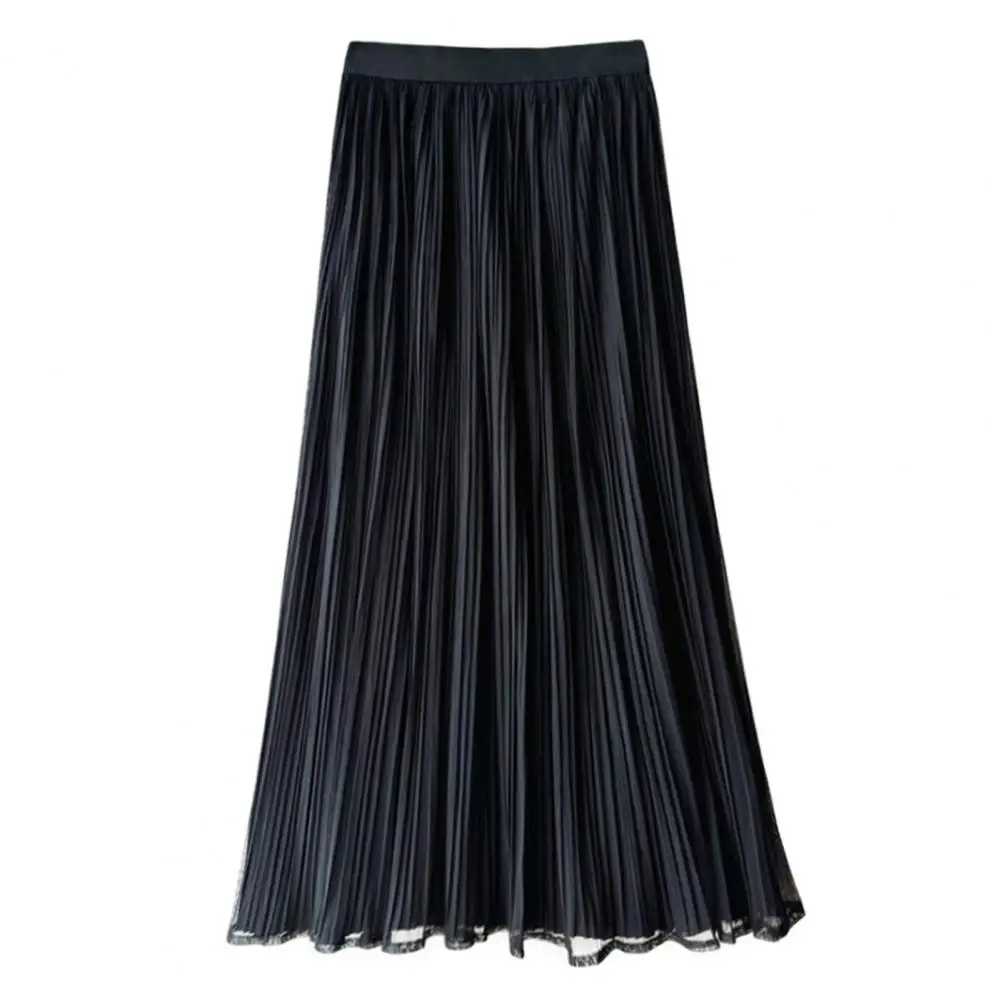 

Slimming Skirt Elegant Women's Pleated Skirt Collection Elastic Waistband Midi Skirt Slimming A-line Solid Color for Daily