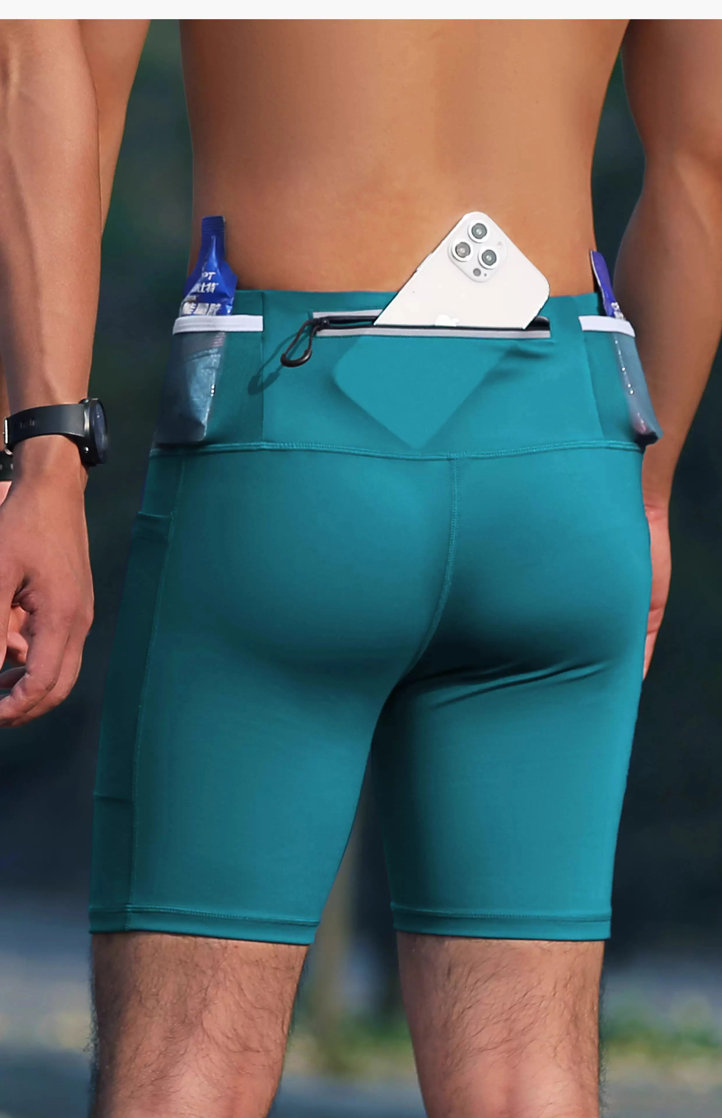 Kompressions-Marathon-Laufshorts für Herren und Damen mit mehreren Taschen, Training, Joggen, Radfahren, Fitness, Strumpfhosen, Shorts, schnell trocknend – Detail 15