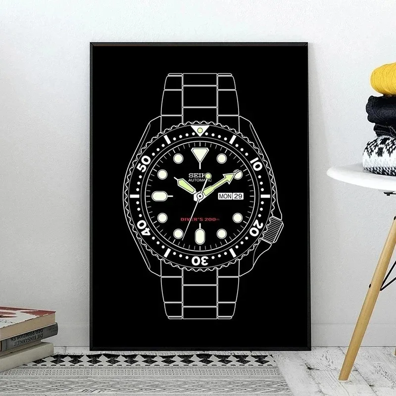 wrist watch Outline Modern Design Minimalist Art Home Posters And Wall Art Canvas Painting Poster Decor Living Room home decoro