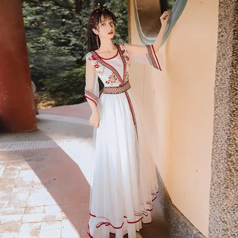 

2022 Summer new dress short sleeve round neck Hanfu improved dress women's Chinese style national style long dress