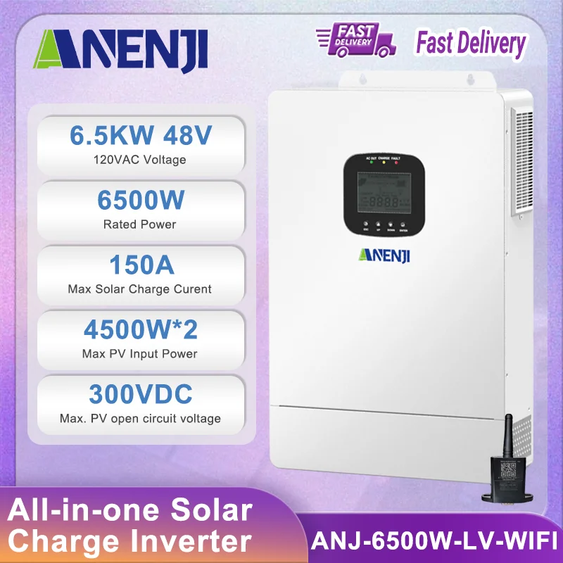 

6.5KW 48V All in One Solar Charge Inverter Hybrid Solar Inverter 120Vac 150A Pure Sine With WiFi CT Optional Parallel Function