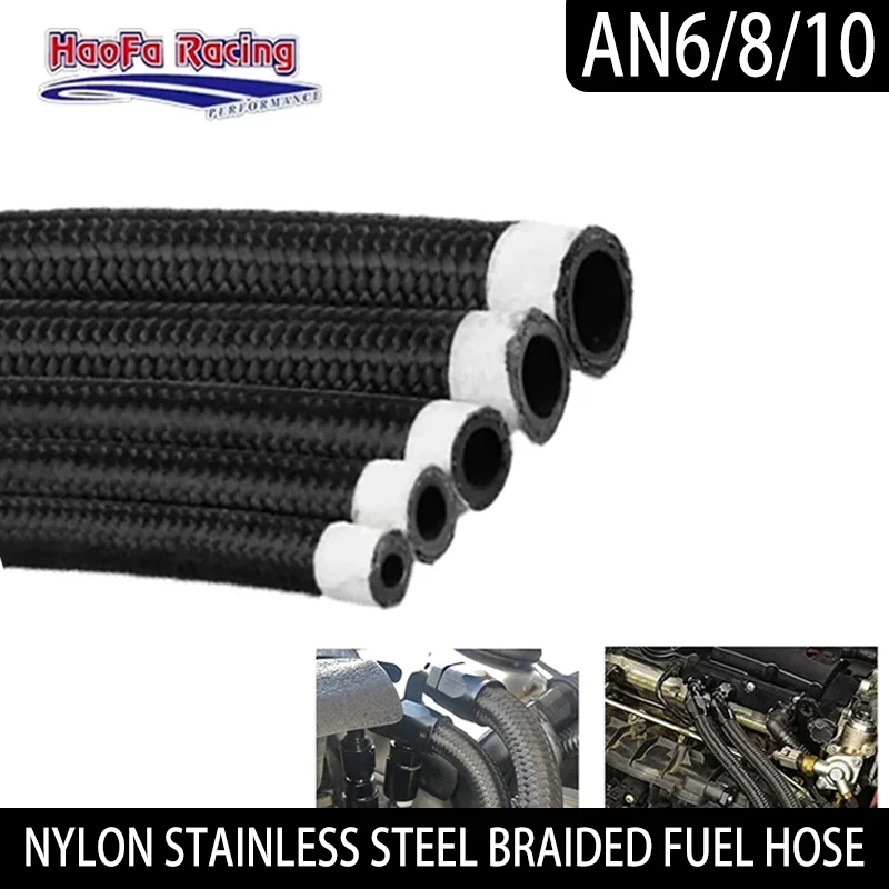 

3M 5M AN6 AN8 AN10 Fuel Hose Fuel Pipe Oil Gas Line Universal Rubber Hose Pipe Tube Nylon Stainless Steel Braided CPE Black