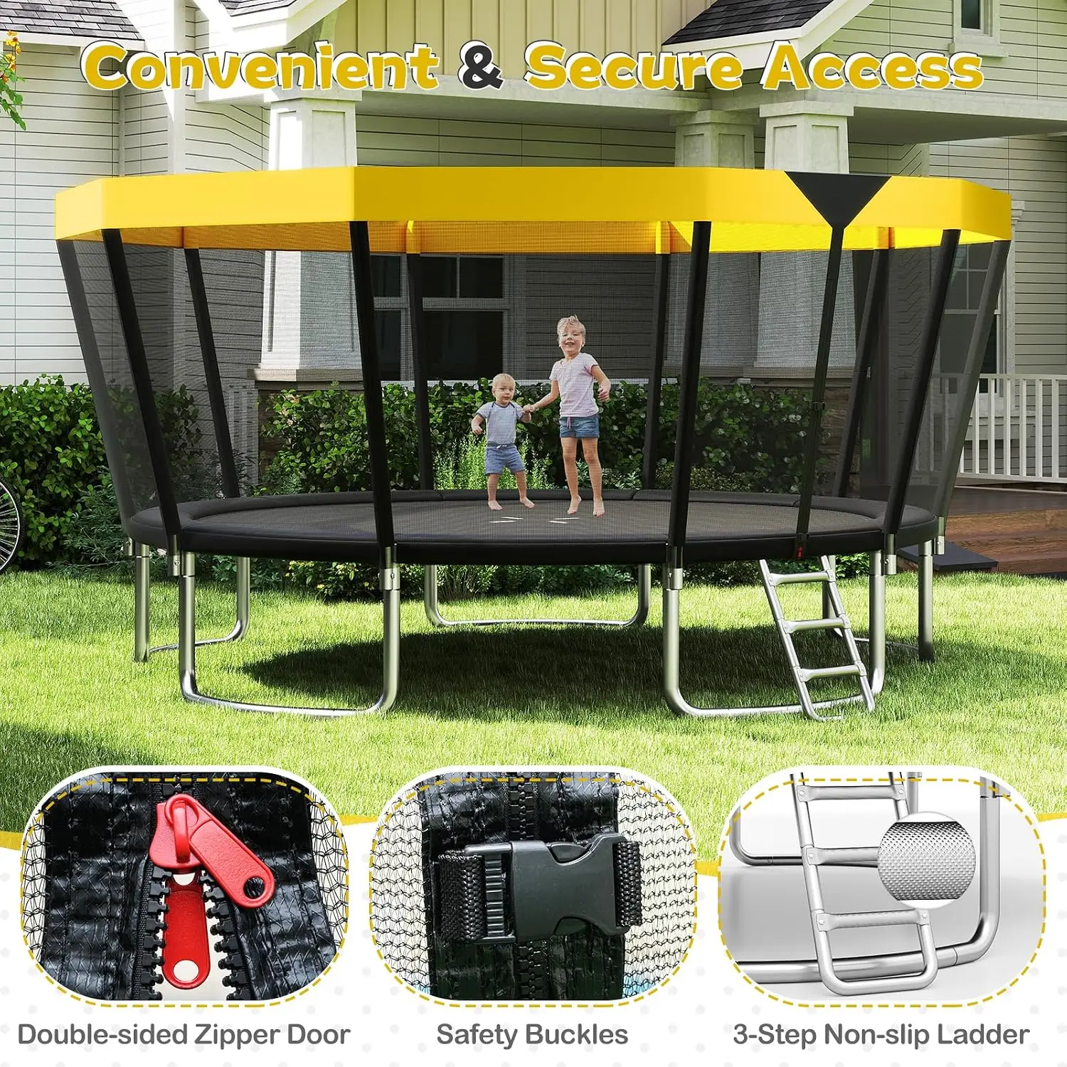 Outdoor Trampoline with Safety Net & Ladder, Anti-Rust Large Rebounder for Kids & Adults Backyard, Custom
