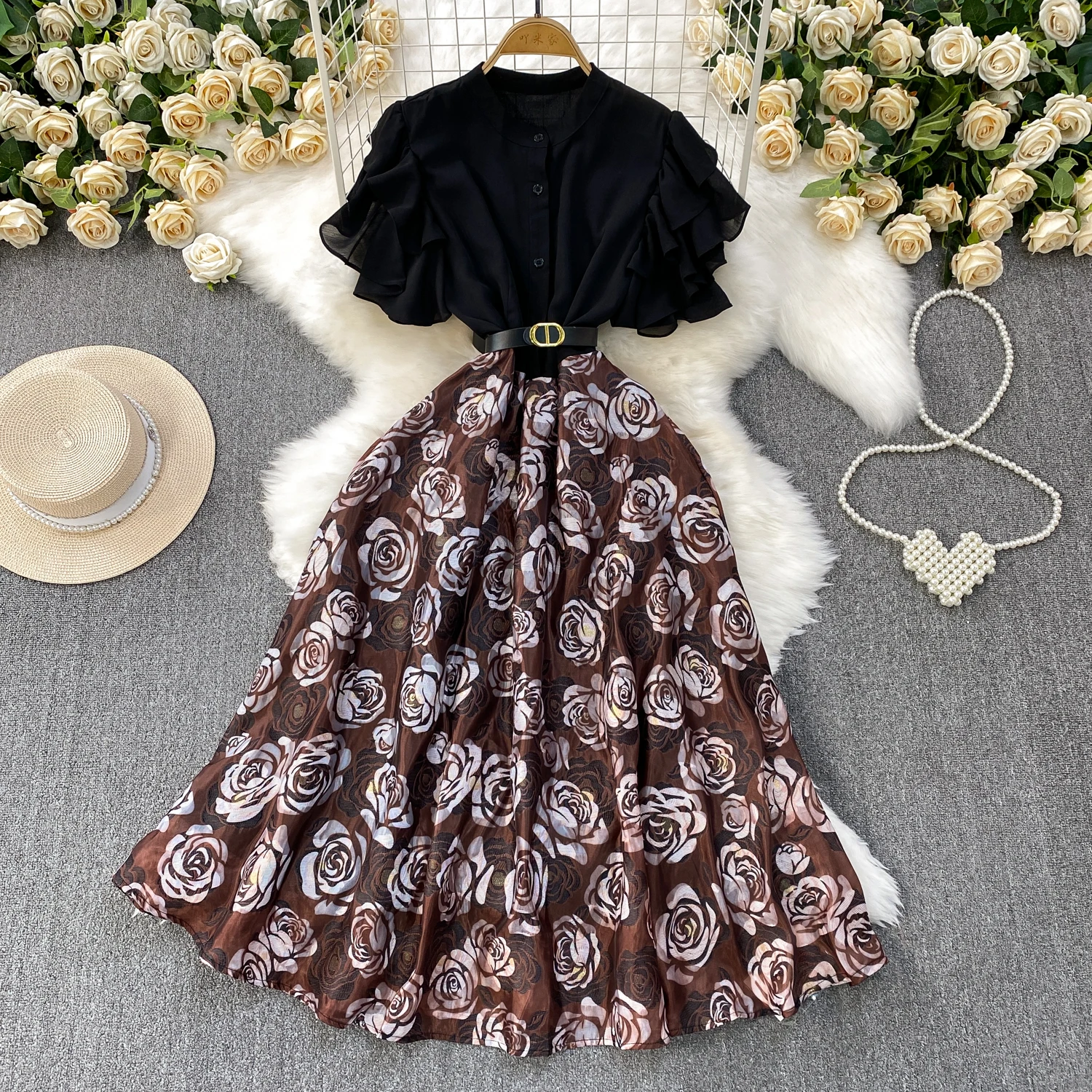 

Sexy chiffon button Dress Retro A-line Chic Casual Beach Vacation Slip Dress Women Summer Vestidos
