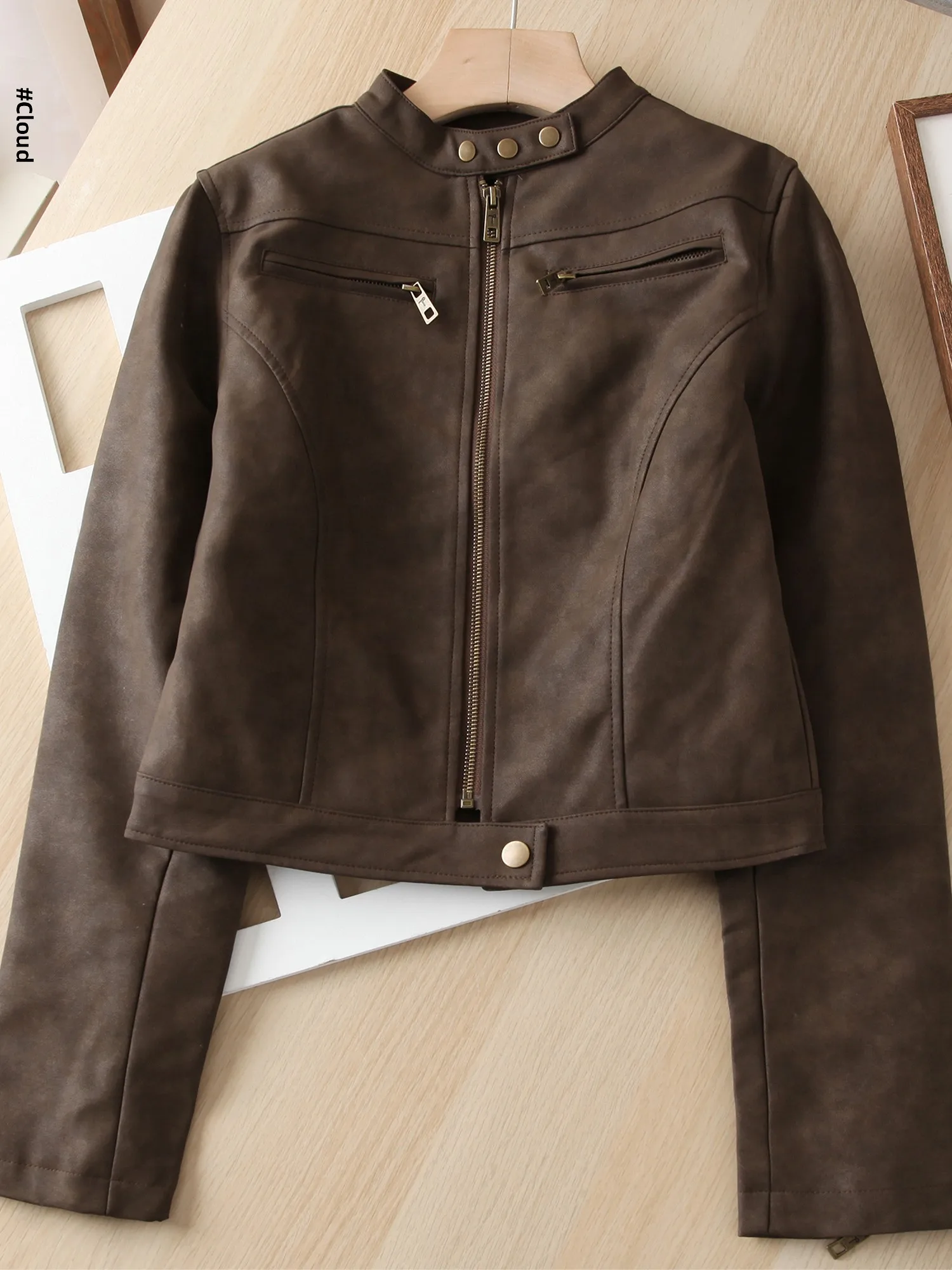

Retro Motorcycle Style Short Zipper Jacket Women's Versatile Shoulder Length Leather Coat Casual Straight Cut Spring Outerwear