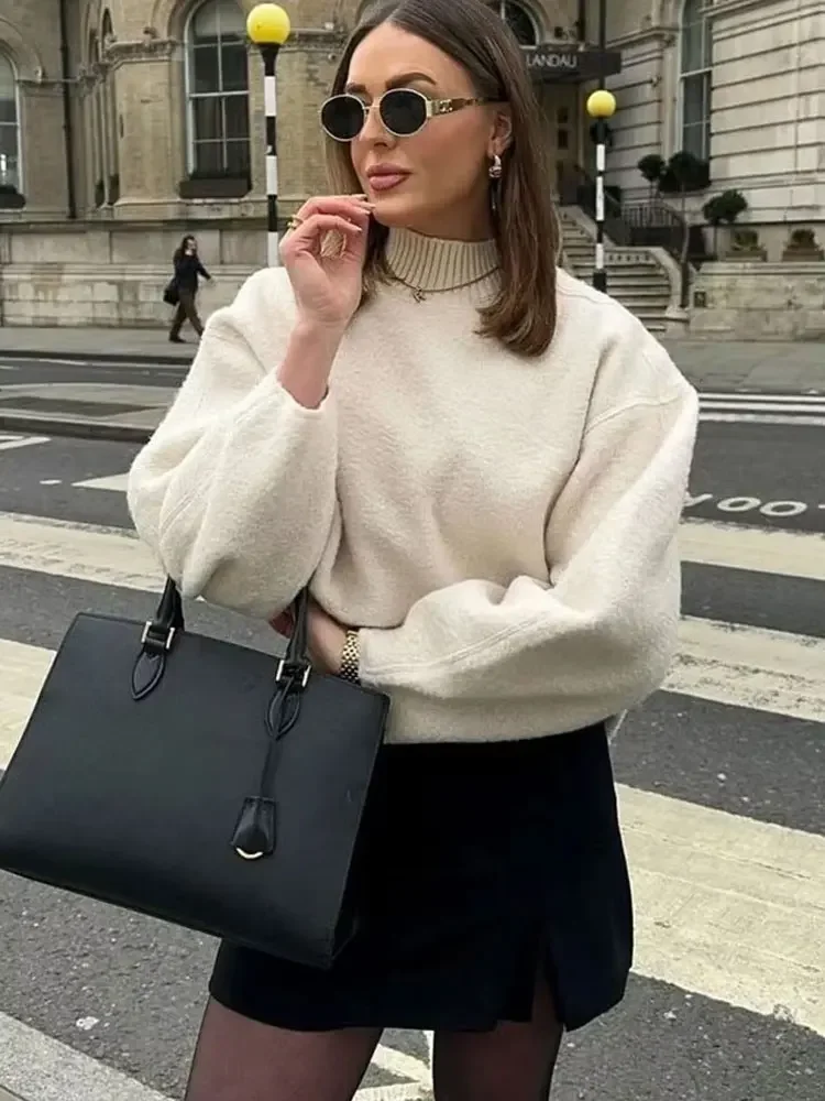 

Female Fashion Chic Top Pullovers Sweatshirts For Women Autumn Casual Loose Turtleneck Long Sleeve Pullover Sweater