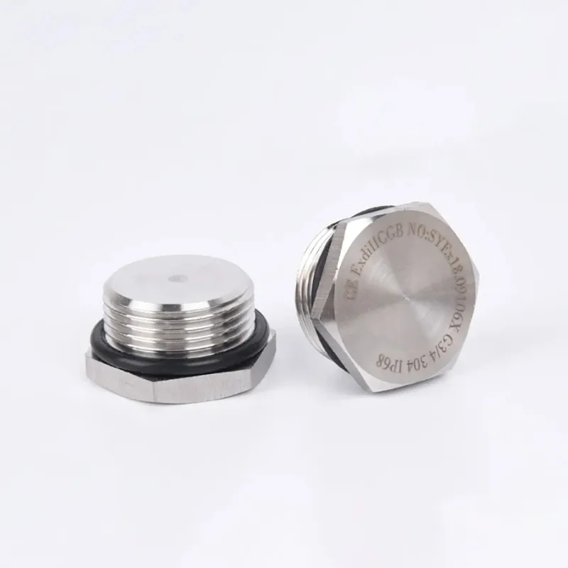 304 Stainless Steel Outer Hexagonal Solid Explosion-Proof Plug M12/14/16/18/20/22/25/27/32 x 1.5 Male Threaded Ring Sealing Plug