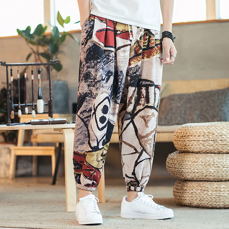 New Mens Hippie African Print Baggy Low Crotch Pants Casual Cotton Genie Boho Pants Men Streetwear Hip-hop Harem Pants Wide Leg