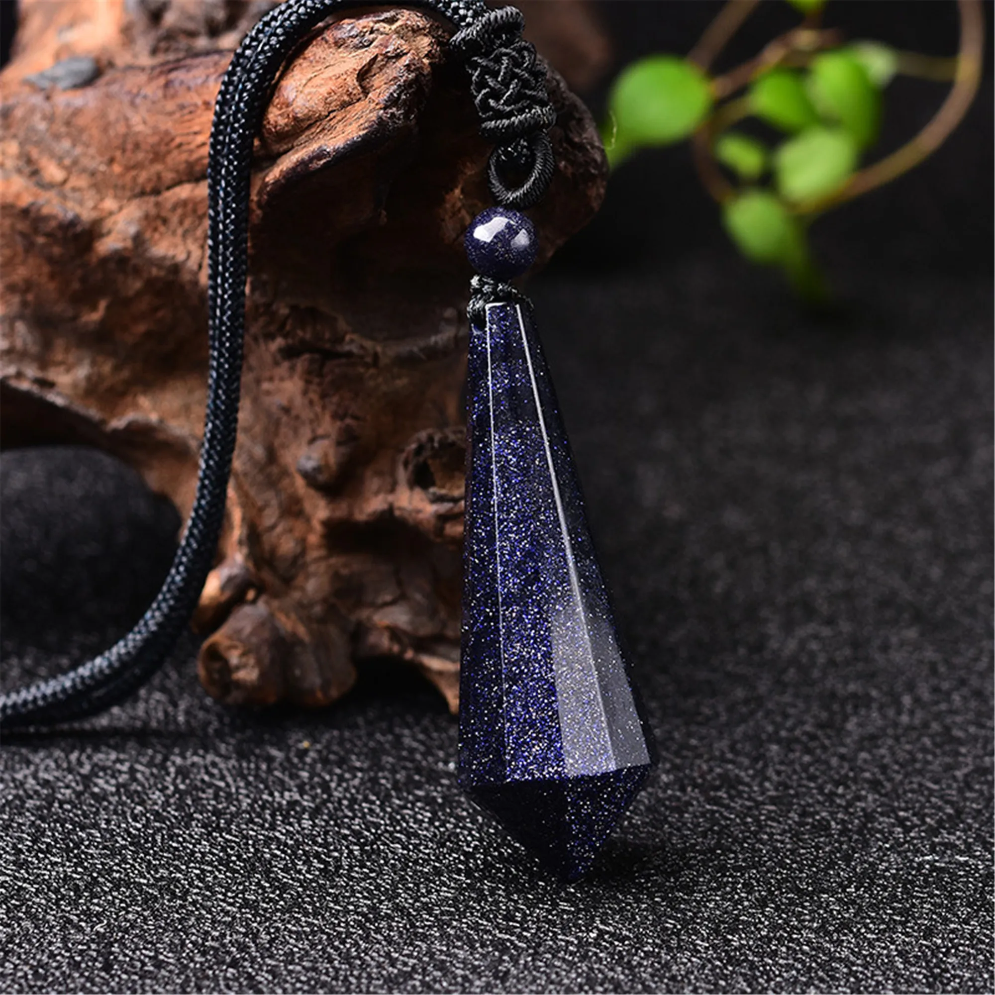 

Spiritual Blue Sandstone Pendant Necklace Energy Healing Natural Black Obsidian Adjustable Meditation Necklace for Women