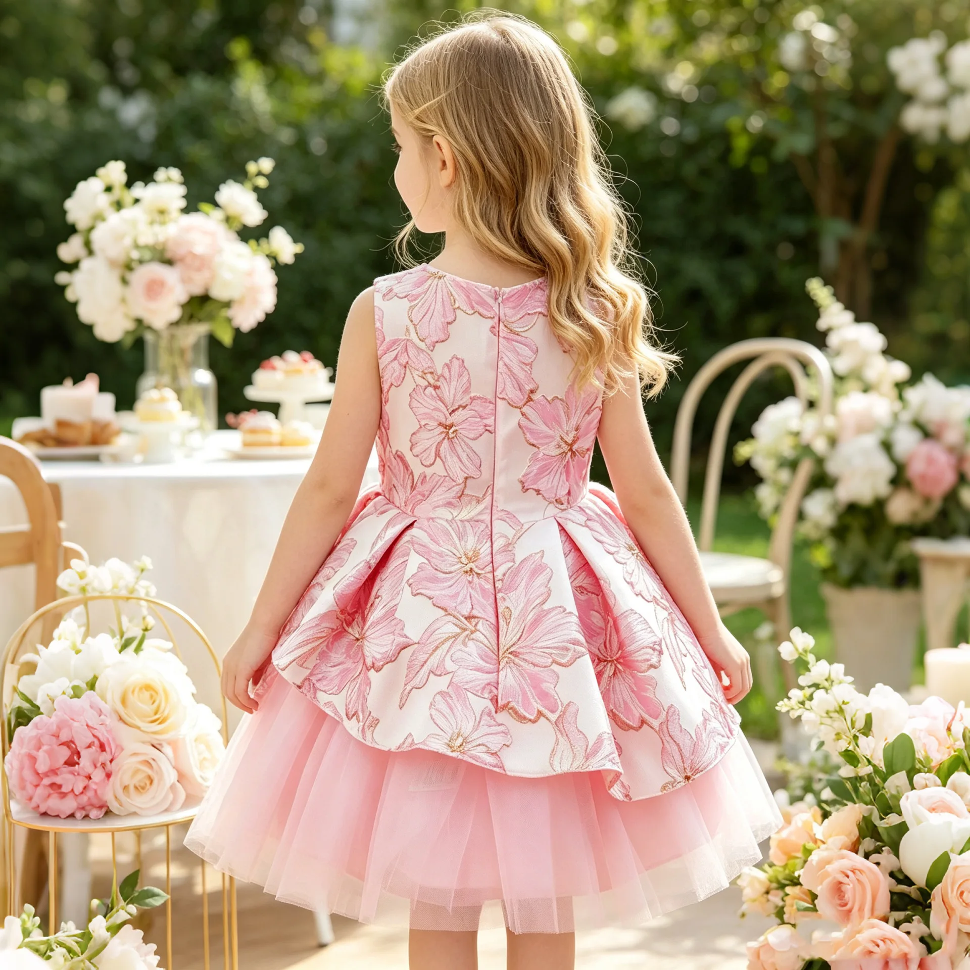 Girls Party Dress Sequins Kid Dresses with Flowers Girly Clothes Red Tutu Ball Gown