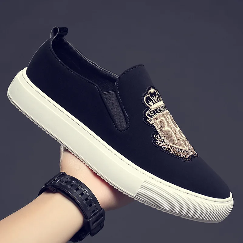 2024 Spring Autumn New Men PU Leather Casual Shoes Man Slip-On Luxury Embroidery Suede Leather Flat Skate Shoes Trend Loafers 44