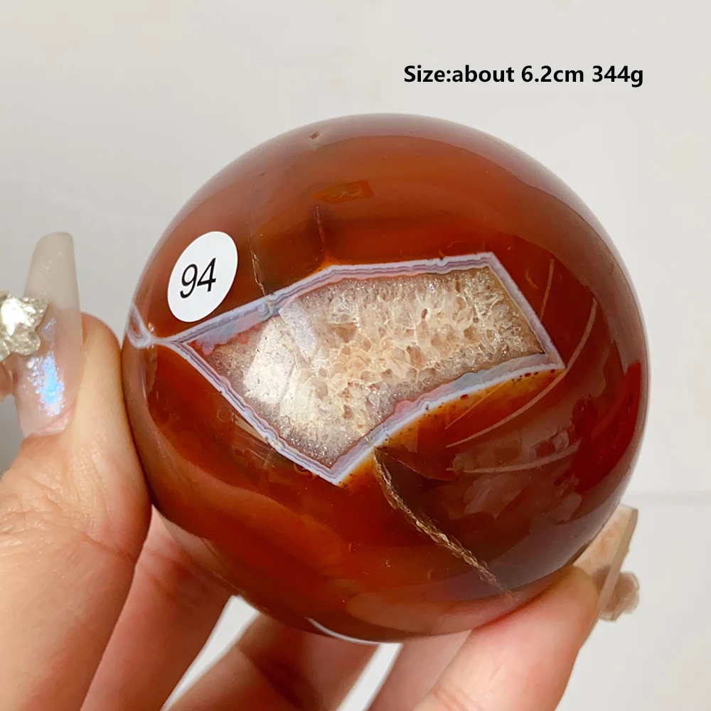 Natural Carnelian Agate Crystal Sphere Druzy Geode Banded Polished Stone Ball Mineral Specimen Home Ornament