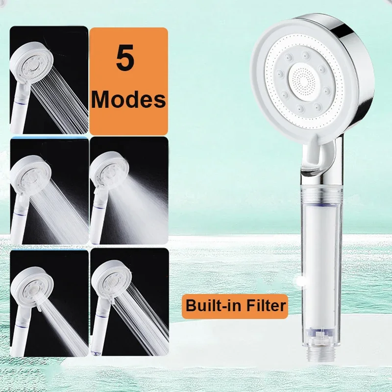 Pressurized Filter Shower Head High Pressure 5 Modes Water Saving Nozzle Powerful Spa Handheld Showers Bathroom accessorie Bath