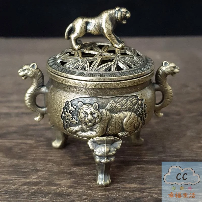 2025 HUA HUA Tiger Incense Burner Metal Small Incense Burner Ornaments With Handle Yoga Meditation Home Decoration Ancient Style