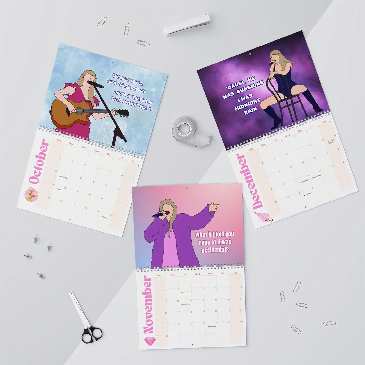 Taylor Swift Lyrics Wandkalender, handgemalter Kalender, Musik, Festival, Poster, Wanddekoration, Zuhause, Büro, Gesang, Liebhaber, Fan-Geschenk