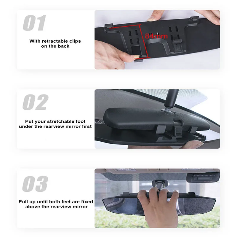 Espelho Retrovisor Universal Anti-Ofuscante Grande Angular Convexo para Carro, Acessório de Segurança Panorâmico HD Anti-Embaçante de Fácil Fixação Interna
