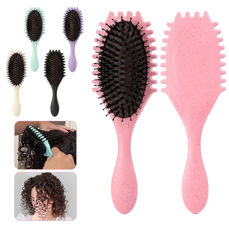 Ensemble de brosses à cheveux en poils de sanglier avec bord, brosses de coiffure, peigne saillant, 4 pièces