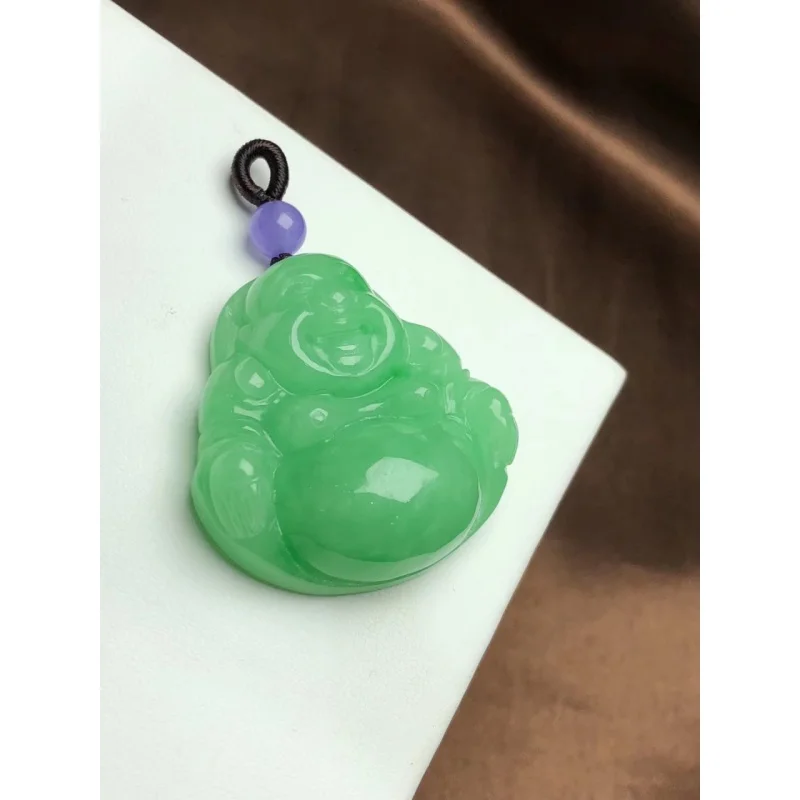 Factory Wholesale Juanzi Jewelry Jade (Jade Processing AB Goods Full of Green Smiling Buddha Big Belly Buddha) Pendant