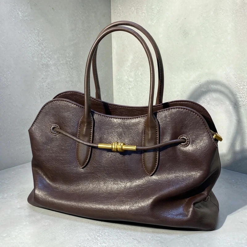 Vintage Tote Bags For Women Luxury Designer Handbag And Purse 2026 New In PU Metallic Belt Handle Medium underarm Strap Shoulder
