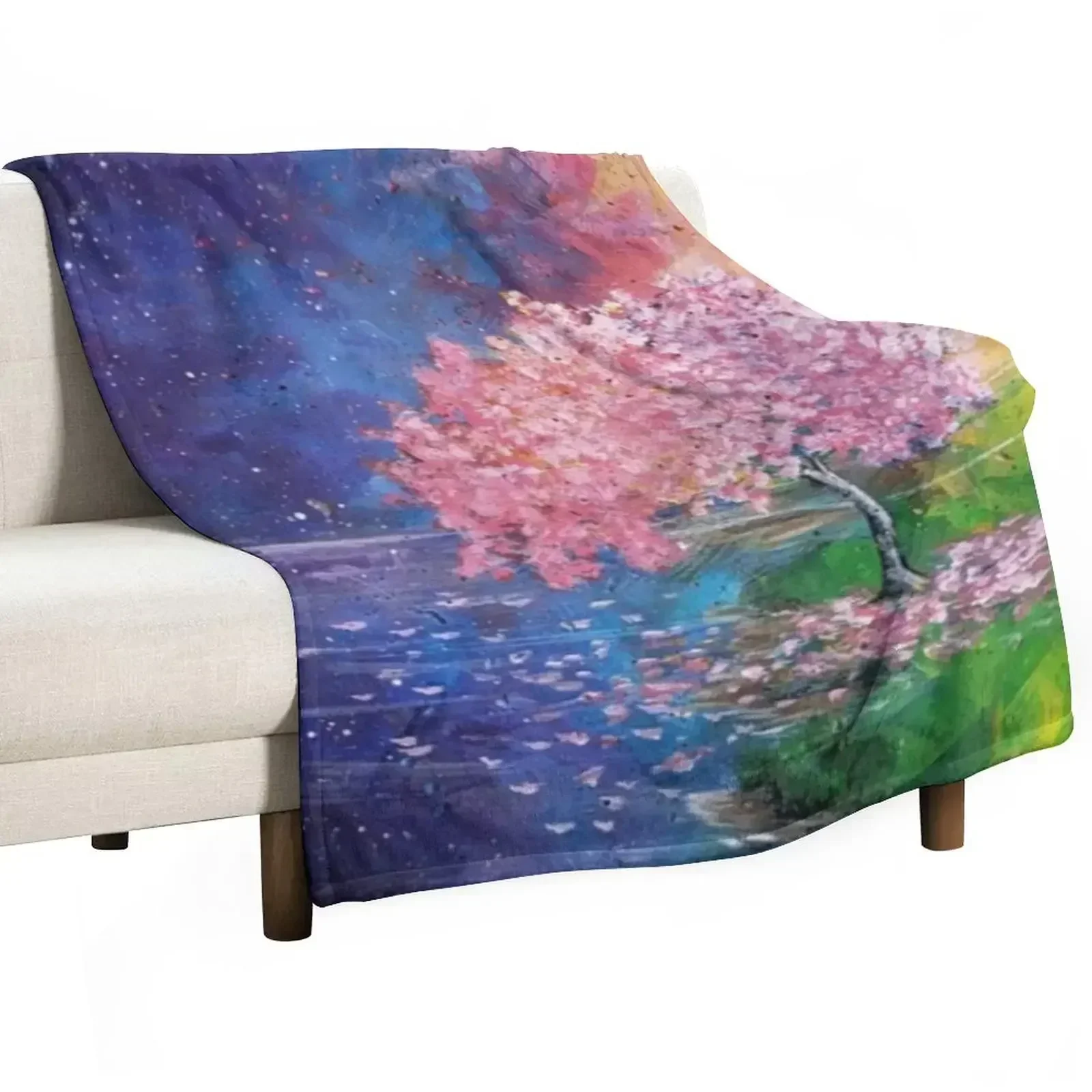 Tree in bloom with colorful background Throw Blanket Bed Fashionable Retros for sofa Blankets