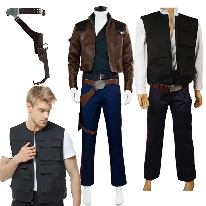 Han Solo Cosplay Costume Adult Men Disguise Movie Space Battle Vest Belt Strap Holster Outfits Halloween Carnival Party Suit