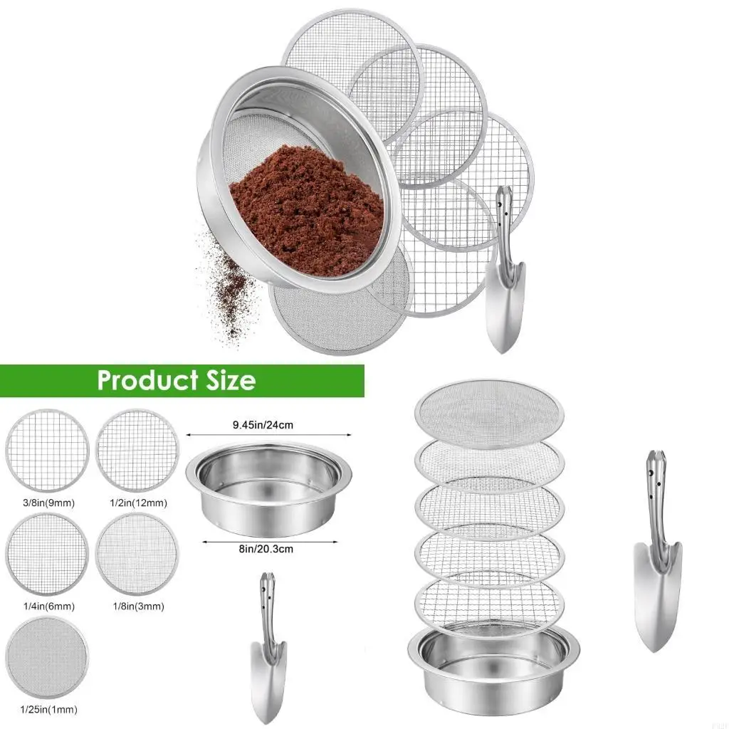 F92F Practical Soil Filtering System Metal Compost Sieve with Multiple Screen Options to Improve Plant Growth Conditions