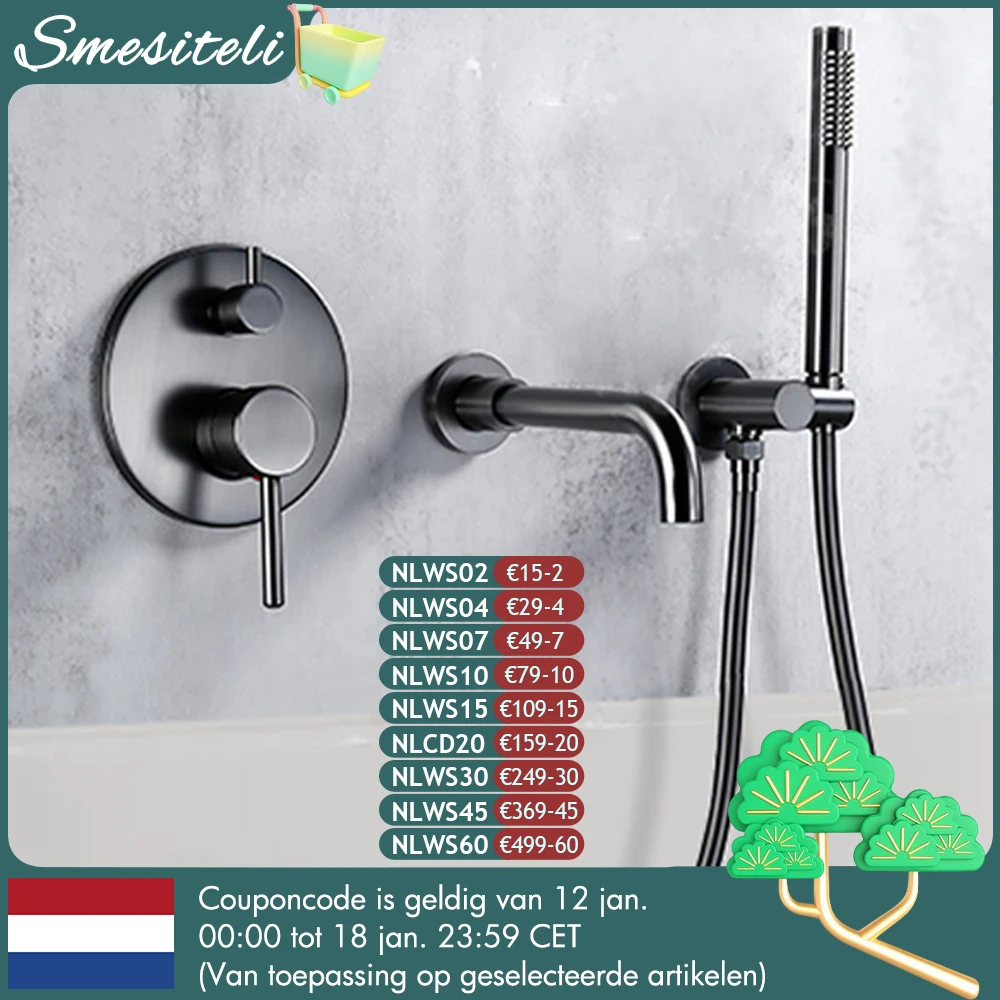 Smesiteli pistola in acciaio inossidabile spazzolato grigio ottone massiccio doccetta vasca beccuccio due vie miscelatore a freddo caldo Kit rubinetto del bagno