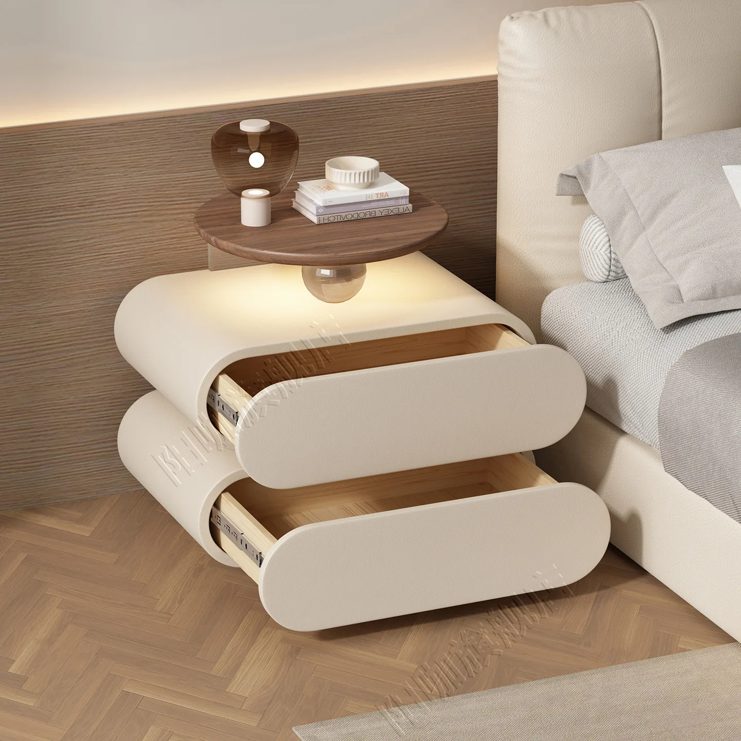 Bedside table 2026 new light luxury high-end solid wood free installation crystal ball acrylic bedside table