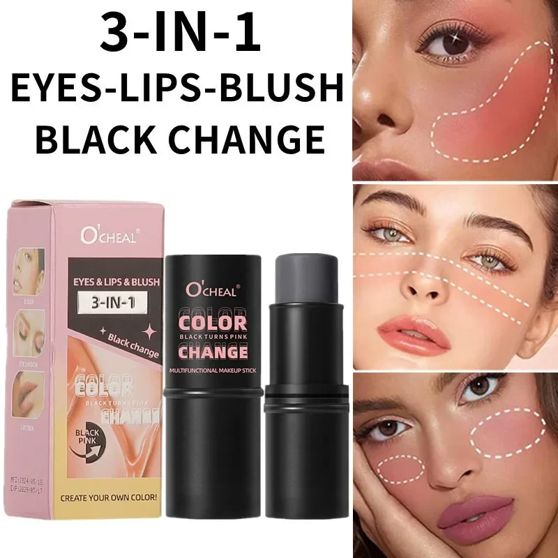 Barra de maquillaje multifuncional 3 en 1, rubor que cambia de Color, sombra de ojos, brillo de labios de larga duración, crea un aspecto de maquillaje delicado