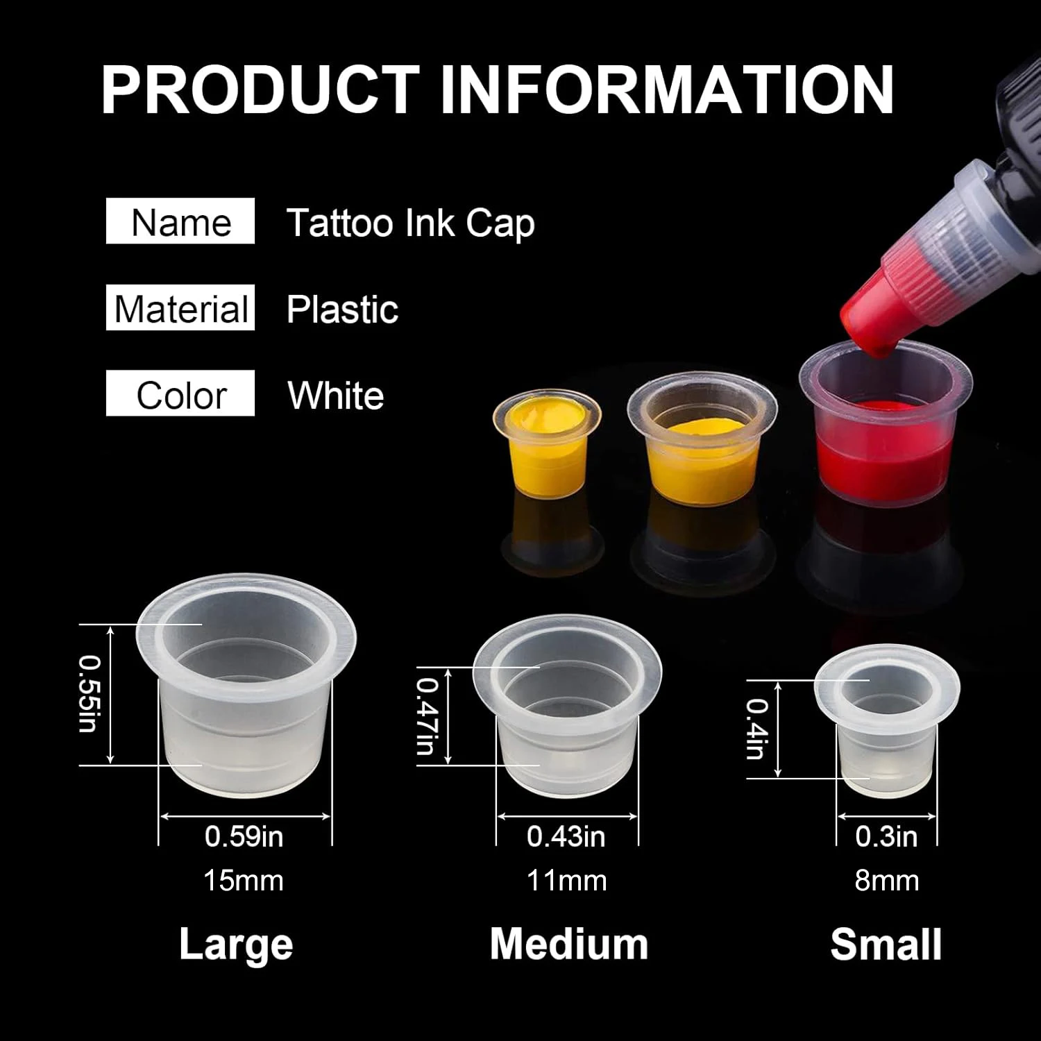 100/500/1000pcs Tattoo Ink Cups Caps Plastic Pigment Microblading Holder Container 8mm 11mm 15mm Tattoo Ink Accessories