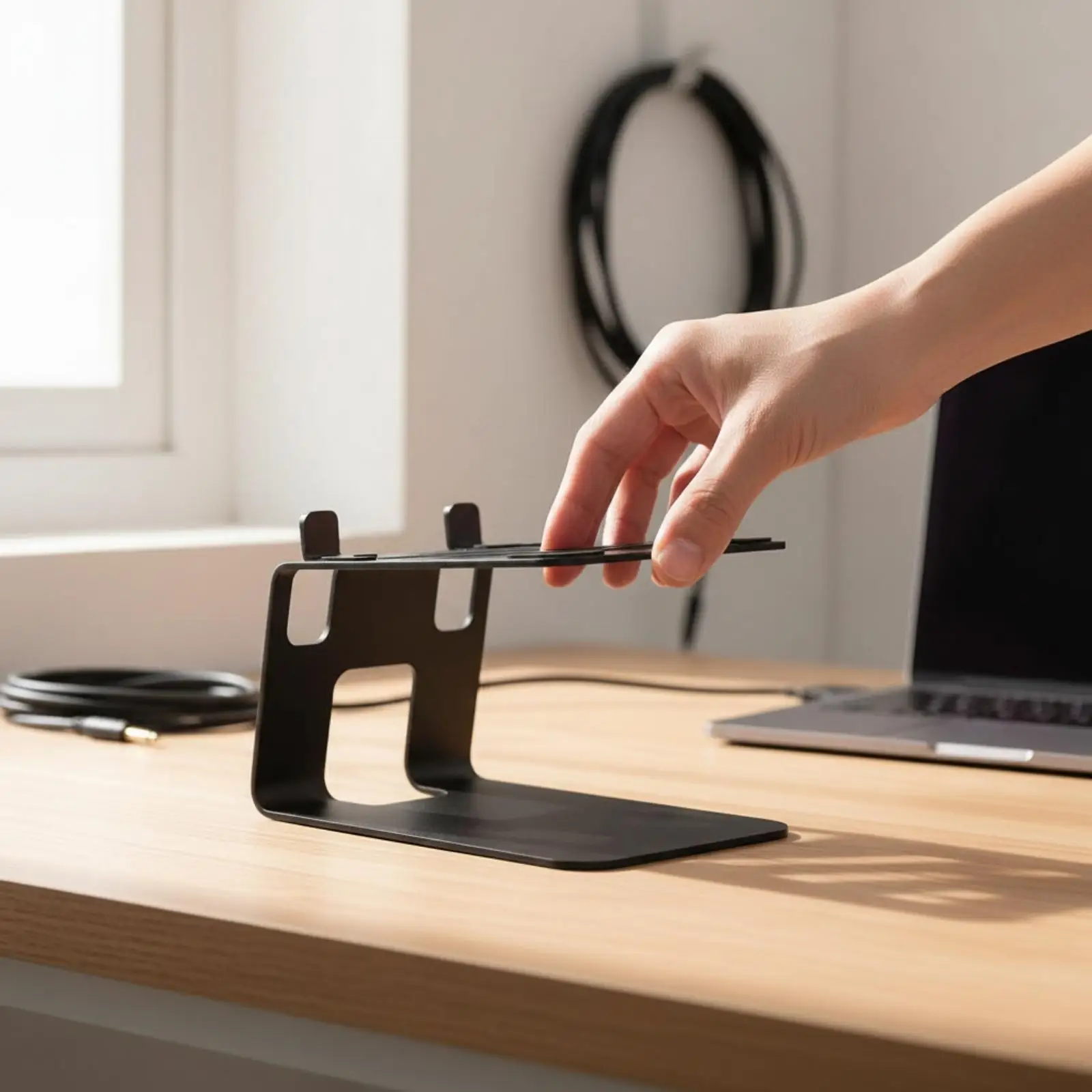 Compact Desktop Speaker Mount for Bookshelf Speakers with Matte Finish and Airflow Promotion Design