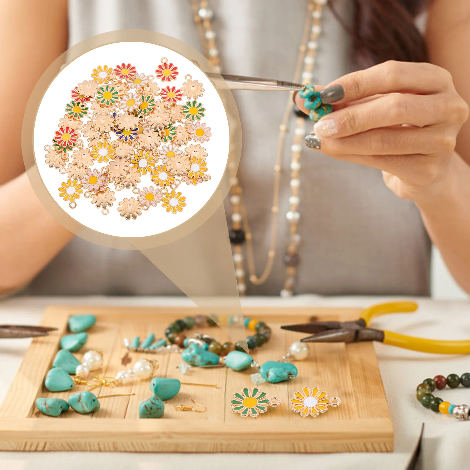 

60Pcs Alloy DIY Pendants Flower-Shaped Jewelry Accessories Necklace Bracelet Charms Jewelry Making Materials Craft Hanging