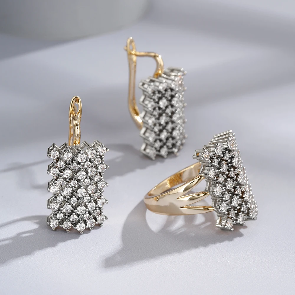 Waterfall fan-shaped row studded with diamond earrings and rings set banquet wedding accessories girlfriend mother gift