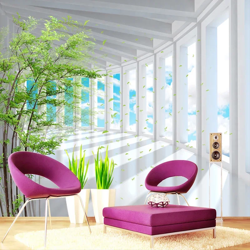 Photo Wallpaper 3D Stereo Blue Sky Green Tree Space Expansion Mural Wallpaper Living Room TV Sofa Background Wall Paper For Wall