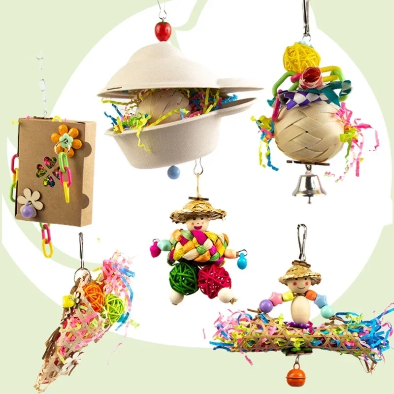 Paper/ Rattan Parrot Chew Hanging Toy Articles Parrot Chew Pet Bird Toy for Cage Dropship