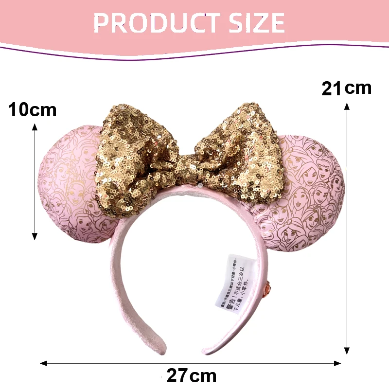 2024 Disney Princess Minnie Mouse Ear Headband For Women Disneyland Mickey Adult/Child Plush Sequin Cosplay Girls Accessories